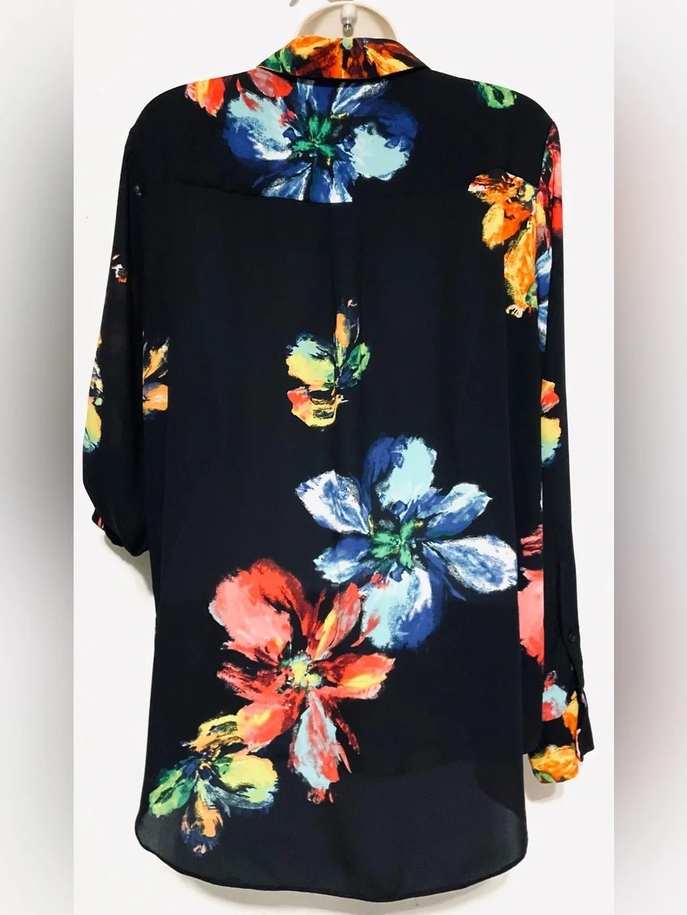 Floral Print Button-Up Blouse - black Multi Color Floral - Picture 6 of 10